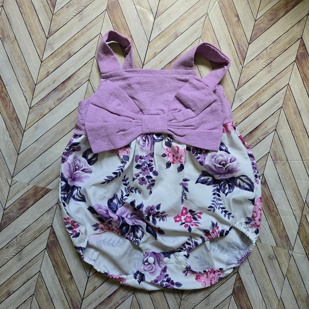 Baby Girl Floral Bubble Romper Purple & Pink Rose Print Boho Sunsuit 3-6M Jumper